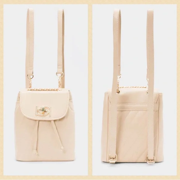 Bebe backpack- Beige -Hera Small Backpack Handbag Purse Vegan Leather NWT $99 - Picture 3 of 6